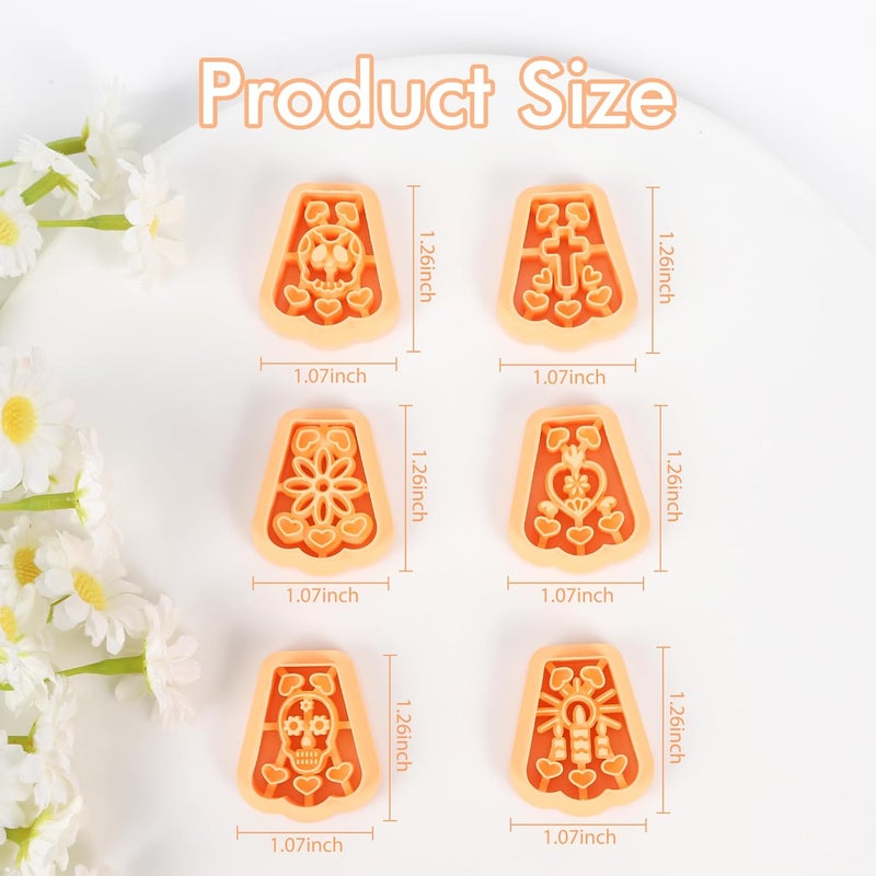Puocaon Papel Picado Clay Cutters - 6 Pcs Mexican Day of The Dead Polymer Clay Cutters for Earrings Jewelry Making, Día de Muertos - Image 3